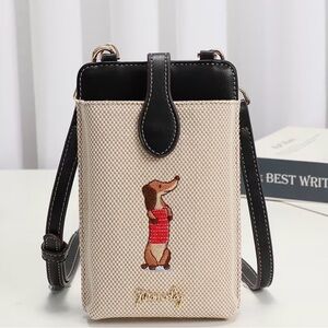 NEW Stylish Black Embroidered Dachshund Crossbody Bag